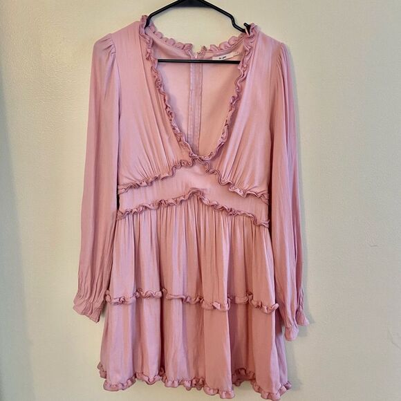 Francesca's Collections Pink Wrap Ruffled Long Sleeve Dress size large - Picture 3 of 6